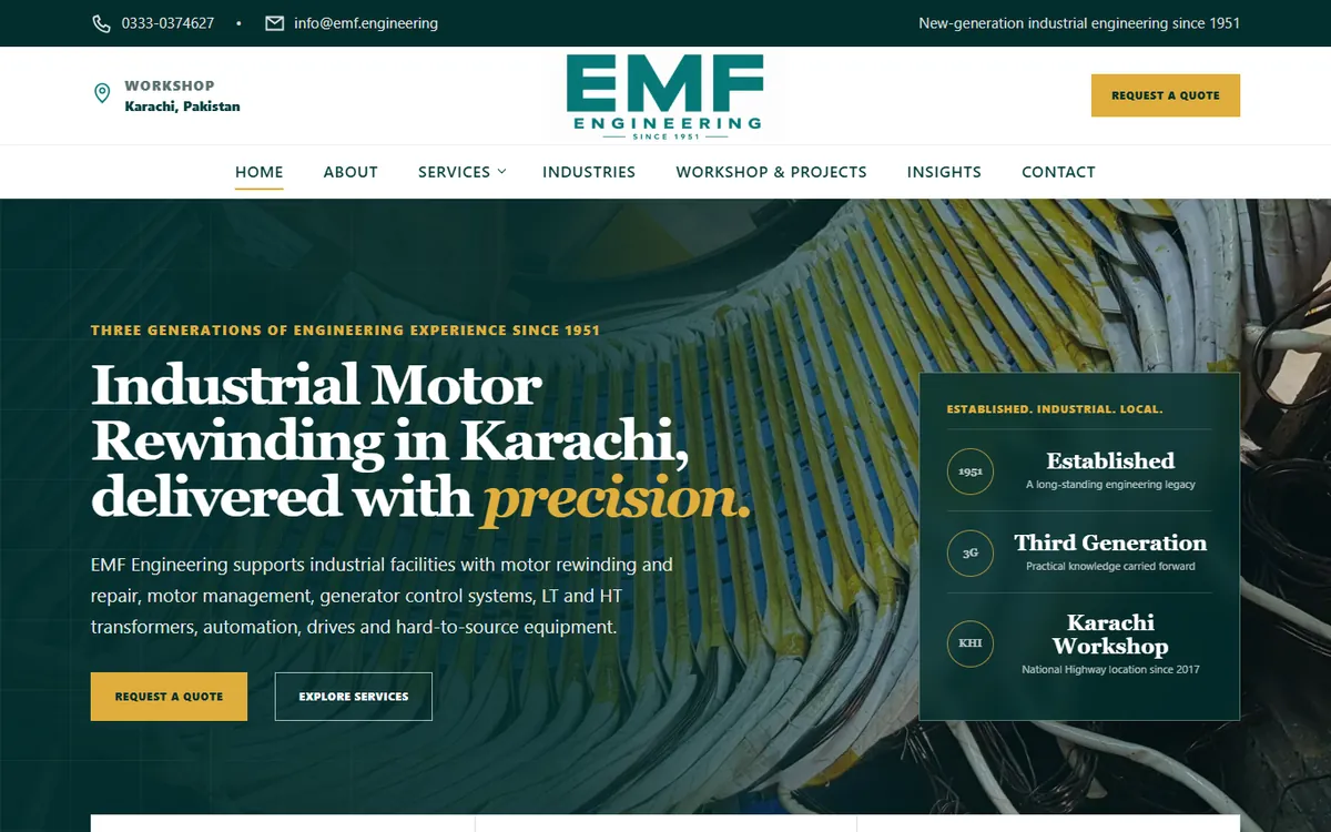 Homepage of the EMF Engineering website.