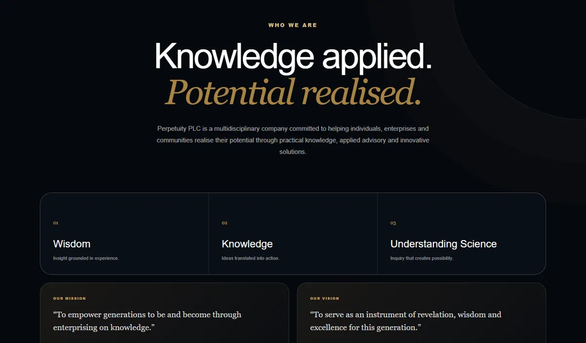 Overview section: one promise, one supporting paragraph and three named pillars.
